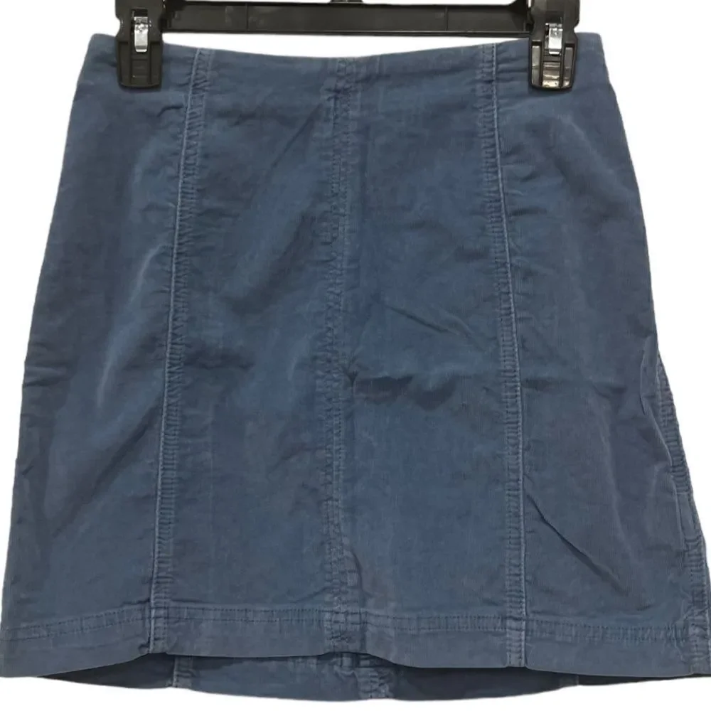 Free People Modern Femme Cord Mini Skirt In Metal Blue .Size 4 - Picture 5 of 13